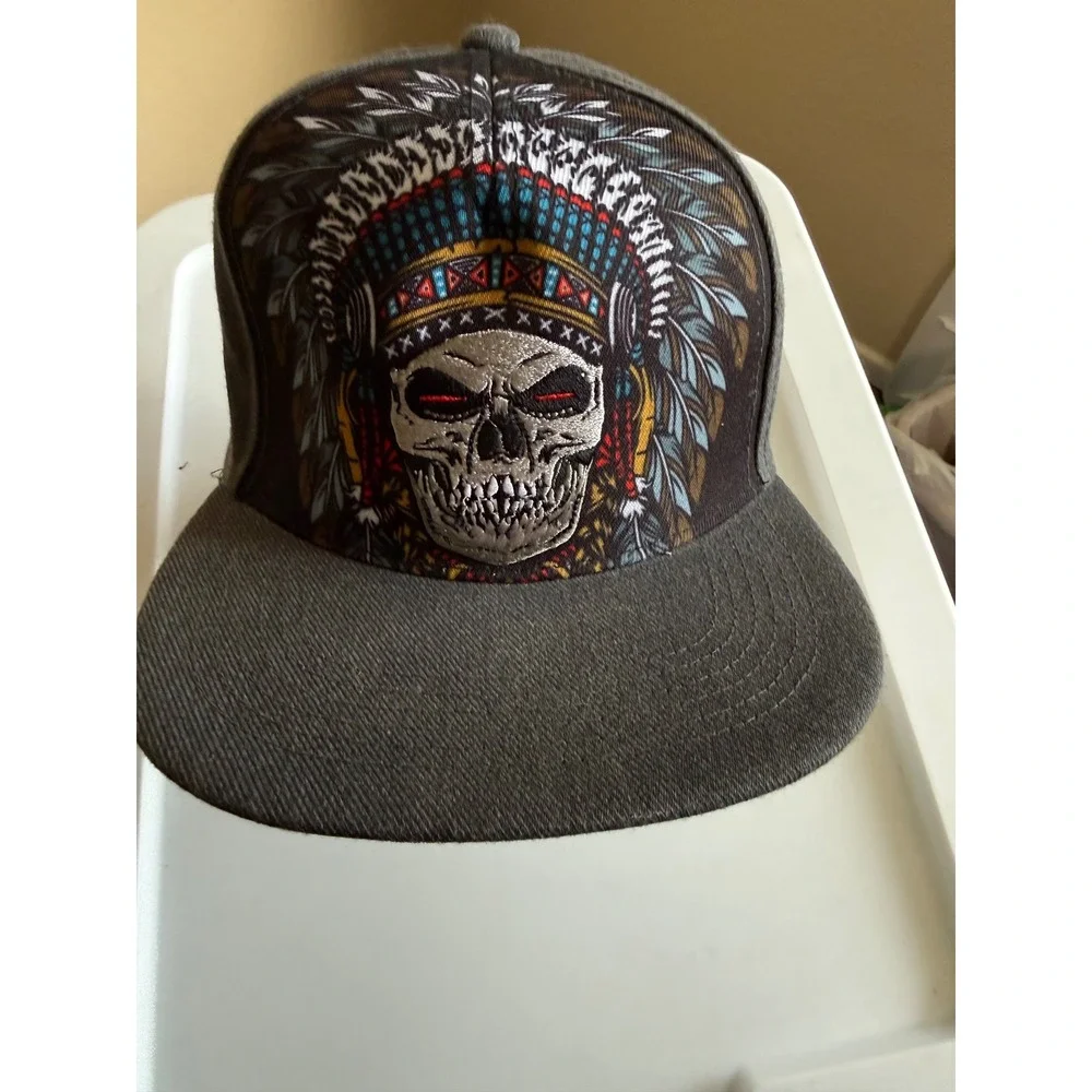 Top Level Gray Skull Snapback Hat Flat Brim One size